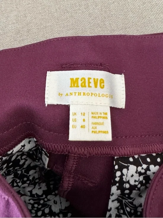 Anthropologie Maeve The Naomi Ponte Wide-Leg Flare Pants in Plum - Picture 7 of 8